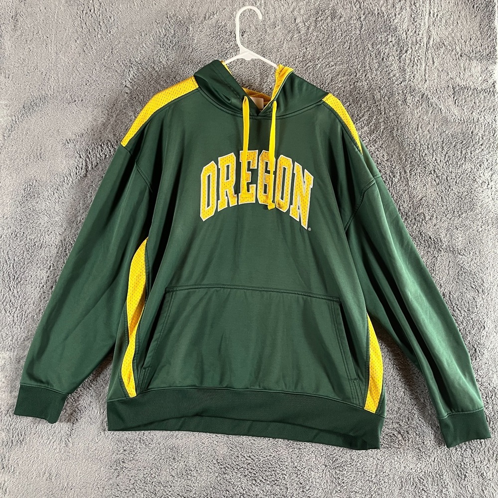 Oregon Ducks Hoodie Mens 2XL Green Gold NCAA Football Lined Long Sleeve Pullover